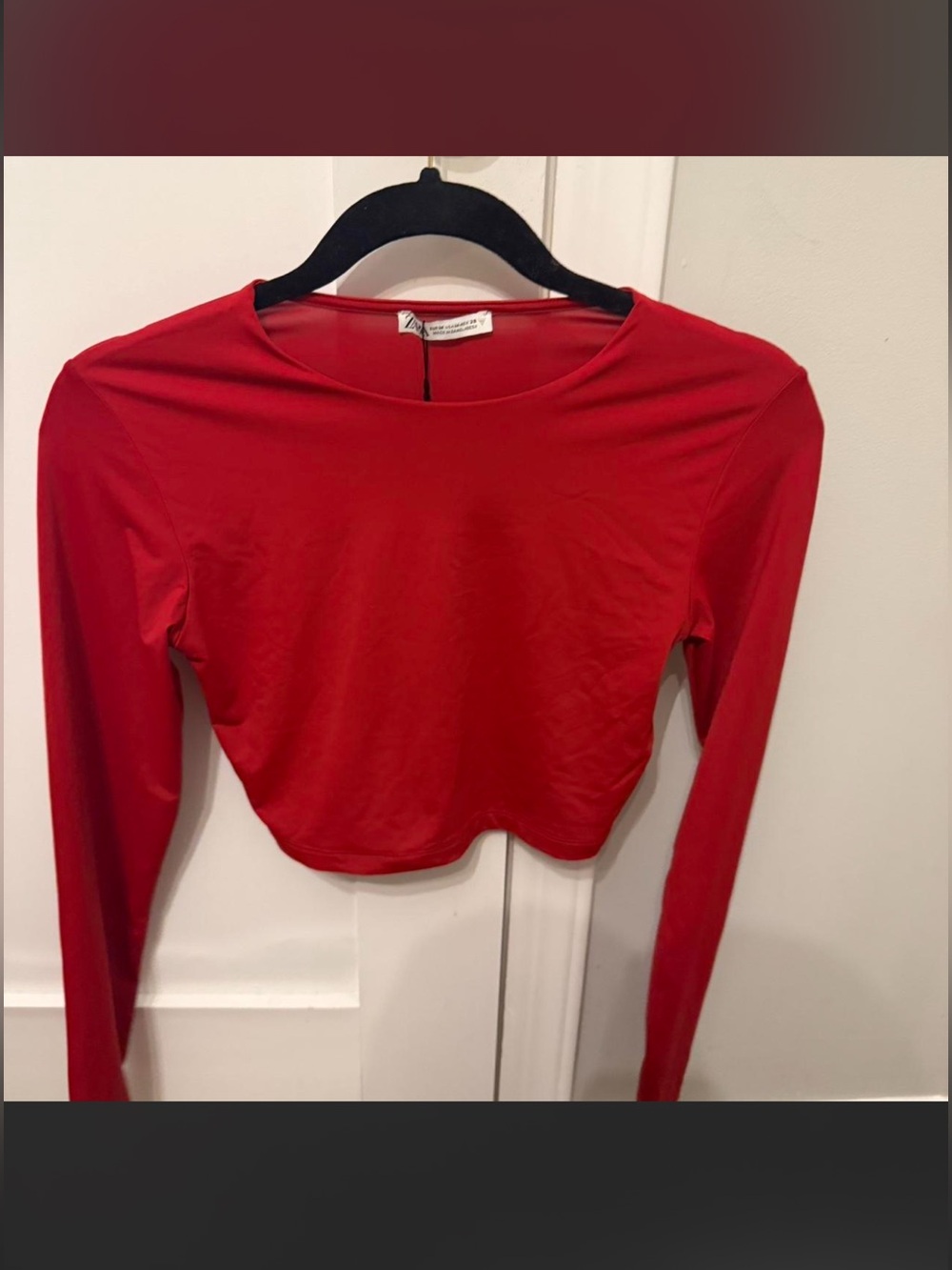 Zara Red Long-Sleeve Cropped Top